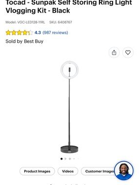 Black LED Ring Light Floor Lamp - Sunpak Vlogging Kit